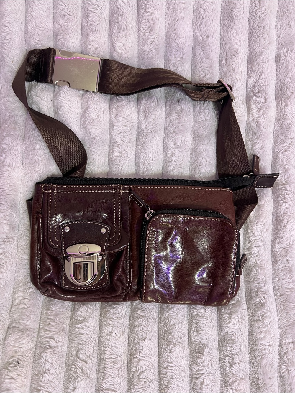 DANIER genuine leather - Brown Waist Bag - Adjustable Crossbody Belt Pouch